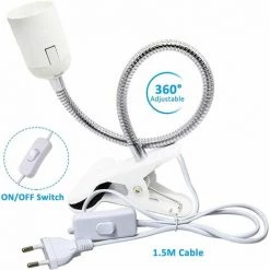 LLOVE Spot E27 Pince Pour Lampe De Lecture Au Lit, AC 230V, Câble Douille Clipsable Avec Interrupteur, Lampe Pince E27 Clip Lampe Col De Cygne Flexible Pour Acquarium Plante Miroir (Blanc, Sans Ampoule) -Lampe Soldes Boutique 67631277 3
