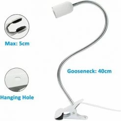 LLOVE Spot E27 Pince Pour Lampe De Lecture Au Lit, AC 230V, Câble Douille Clipsable Avec Interrupteur, Lampe Pince E27 Clip Lampe Col De Cygne Flexible Pour Acquarium Plante Miroir (Blanc, Sans Ampoule) -Lampe Soldes Boutique 67631277 4