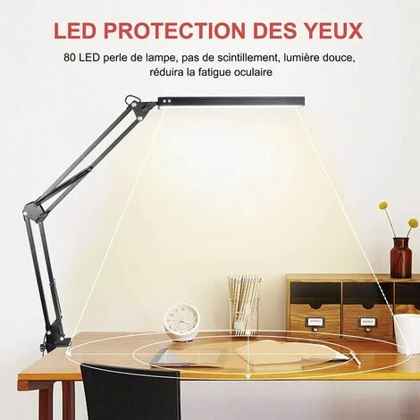 LLOVE Lampe De Bureau LED, 10W Lampe De Table Architecte Pliable Avec Clamp, Bras Pivotant En Métal,Atténuation Et Température De Couleur Réglable (Noir) 2 LLOVE Lampe De Bureau LED, 10W Lampe De Table Architecte Pliable Avec Clamp, Bras Pivotant En Métal,Atténuation Et Température De Couleur Réglable (Noir) – Image 2