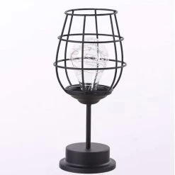 LLOVE Lampe De Table En Fil Métallique Noir, Veilleuse De Style Panier En Fer Moderne 1pc