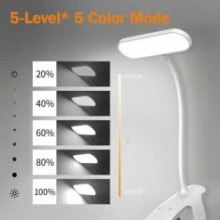 QERSTA Lampe De Bureau Led Sans Fil, Lampe De Chevet Tactile 5 Couleurs&5 Intensité Réglables Lampe Led Cou Flexible 350°, Lampe De Lecture Lampe Liseuse Pour Lit, Blanc [Classe Énergétique A+++] -Lampe Soldes Boutique 67873800 3
