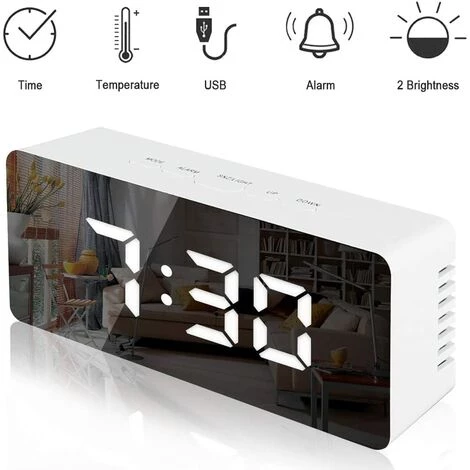 QERSTA Reveil Pile Réveil électronique Avec Miroir Maquillage, Affichage Date, Température, Réveil Enfant Snooze, Mode En Veille, Luminosité Réglable, Alimenté Par Batterie(Nouvelle Version) 2 QERSTA Reveil Pile Réveil électronique Avec Miroir Maquillage, Affichage Date, Température, Réveil Enfant Snooze, Mode En Veille, Luminosité Réglable, Alimenté Par Batterie(Nouvelle Version) – Image 2