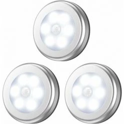 LLOVE Rails De Spots Lampe Détecteur De Mouvement, Lampe LED Detecteur Placard, Lampe Escalier, Lampe D'armoire, Alimenté Par Batterie, Pour Escalier, Armoires, Placards, Facilité D'installation - 3 Pack, Argent