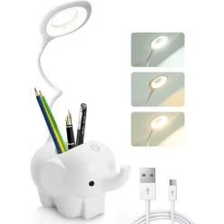 LLOVE Lampe De Bureau LED, Avec Porte-stylo, Sans Fil, à Contrôle Tactile Lumière Ajustable Flexible USB Batterie Rechargeable, Convient Pour Chambre, Bureau, Enfant Garçon Fille (Blanc)