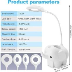 LLOVE Lampe De Bureau LED, Avec Porte-stylo, Sans Fil, à Contrôle Tactile Lumière Ajustable Flexible USB Batterie Rechargeable, Convient Pour Chambre, Bureau, Enfant Garçon Fille (Blanc) -Lampe Soldes Boutique 68310763 4