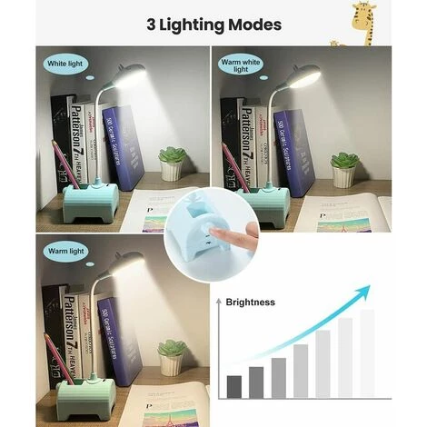 LLOVE Lampe De Bureau Enfant, Lampe De Bureau LED Tactile Dimmable 3 Niveaux De Luminosité Rechargeable Animal Desk Lamp Sans Fil , Porte-Stylo Et Support - Bleu 3 LLOVE Lampe De Bureau Enfant, Lampe De Bureau LED Tactile Dimmable 3 Niveaux De Luminosité Rechargeable Animal Desk Lamp Sans Fil , Porte-Stylo Et Support - Bleu – Image 3