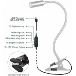 LLOVE Lampe De Lecture à Pince Lampe à Pince De Bureau LED Lampe à 3 Livres De Luminosité Veilleuse, Cou Flexible à 360 ° Contrôle Tactile Eye-Care Parfait Pour Ordinateur De Bureau Et Tête De Lit, Argent -Lampe Soldes Boutique 68573841 3