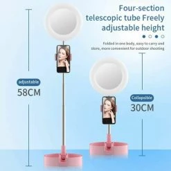 Cisea Selfie Ring Light Avec Support De Téléphone, Lampe De Bureau LED Pliable Dimmable Phone Make Up Ringlight Stand Miroir De Maquillage Extensible TIK Tok YouTube Video Vlog Enregistrement Photographie Tiktok Live Stream (Rose) -Lampe Soldes Boutique 68696162 3