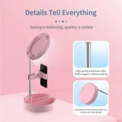 Cisea Selfie Ring Light Avec Support De Téléphone, Lampe De Bureau LED Pliable Dimmable Phone Make Up Ringlight Stand Miroir De Maquillage Extensible TIK Tok YouTube Video Vlog Enregistrement Photographie Tiktok Live Stream (Rose) -Lampe Soldes Boutique 68696162 5