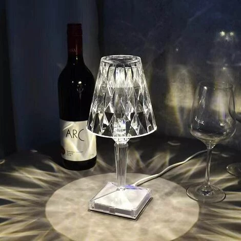 MONLY Style Moderne Créatif Imitation Cristal Diamant Coupe Lampe De Table Trois Tons Atmosphère Chambre LED Acrylique Veilleuse Lampe De Chevet 2 MONLY Style Moderne Créatif Imitation Cristal Diamant Coupe Lampe De Table Trois Tons Atmosphère Chambre LED Acrylique Veilleuse Lampe De Chevet – Image 2
