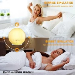 FUIENKO Réveil Lumineux Avec Simulation Du Lever/coucher Du Soleil, Double Alarme, 7 Couleurs, 7 Sons Naturels, Radio FM -Lampe Soldes Boutique 68799615 3