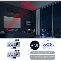 FUIENKO Réveil Numérique LED, Horloge De Table électronique De Bureau, USB, Radio FM, Projecteur, Fonction Snooze, Alarme, Nouveauté,BlackandBlue -Lampe Soldes Boutique 68800057 3