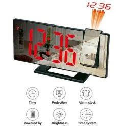 FUIENKO Réveil à Projection Numérique LED, Horloge électronique Avec Projection Radio FM, Projecteur, Horloge De Chevet, Muet,Red On Black B,CHINA