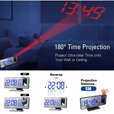FUIENKO Réveil à Projection Numérique LED, Horloge électronique Avec Projection Radio FM, Projecteur, Horloge De Chevet, Muet,Red On Black B,CHINA 3 FUIENKO Réveil à Projection Numérique LED, Horloge électronique Avec Projection Radio FM, Projecteur, Horloge De Chevet, Muet,Red On Black B,CHINA – Image 3