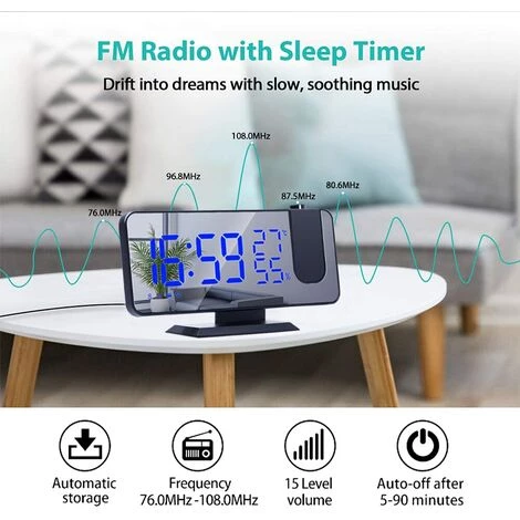 FUIENKO Réveil à Projection Numérique LED, Horloge électronique Avec Projection Radio FM, Projecteur, Horloge De Chevet, Muet,Red On Black B,CHINA 5 FUIENKO Réveil à Projection Numérique LED, Horloge électronique Avec Projection Radio FM, Projecteur, Horloge De Chevet, Muet,Red On Black B,CHINA – Image 5