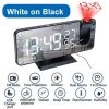 FUIENKO Réveil Numérique LED, Horloge électronique De Table, Horloge De Bureau, Réveil USB, Radio FM, Projecteur De Temps, 2 Alarmes,Black Frame White