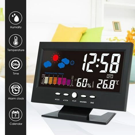FUIENKO Réveil Numérique Avec écran LCD Couleur, Station Météo, Affichage De La Température, De L'humidité Et De La Date, Avec Port USB 2 FUIENKO Réveil Numérique Avec écran LCD Couleur, Station Météo, Affichage De La Température, De L'humidité Et De La Date, Avec Port USB – Image 2