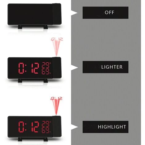 FUIENKO Réveil Numérique à Projection LED, Radio FM, Alarme, Projecteur, Réveil, Réveil, Pour Table De Chambre à Coucher,black 4 FUIENKO Réveil Numérique à Projection LED, Radio FM, Alarme, Projecteur, Réveil, Réveil, Pour Table De Chambre à Coucher,black – Image 4
