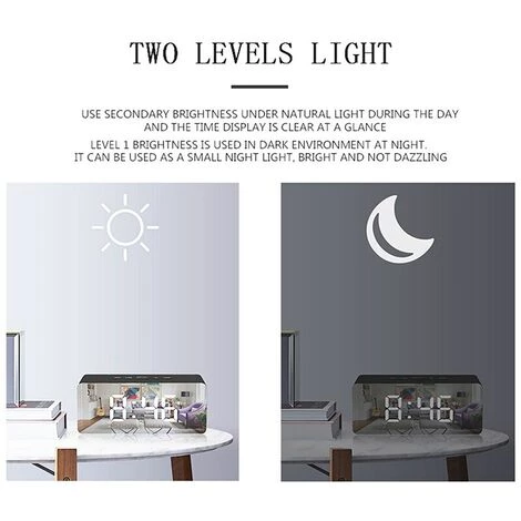 FUIENKO Réveil Miroir LED Avec Variateur De Température, Fonction Snooze, Pour Chambre à Coucher, Bureau, Voyage, Numérique, Décoration De La Maison, Nouveau,A-138x55x34mm-1 4 FUIENKO Réveil Miroir LED Avec Variateur De Température, Fonction Snooze, Pour Chambre à Coucher, Bureau, Voyage, Numérique, Décoration De La Maison, Nouveau,A-138x55x34mm-1 – Image 4
