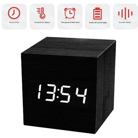 FUIENKO Nouveau Réveil Numérique LED En Bois, Rétro, Lueur, Décor De Table, Commande Vocale, Fonction Snooze, Outils De Bureau,white,China 4 FUIENKO Nouveau Réveil Numérique LED En Bois, Rétro, Lueur, Décor De Table, Commande Vocale, Fonction Snooze, Outils De Bureau,white,China – Image 4