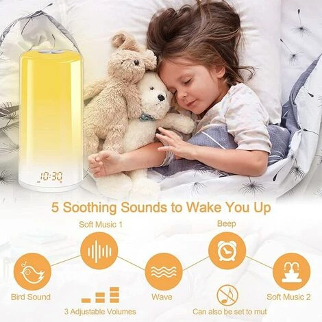FUIENKO Réveil Lumineux Pour Enfants, Simulation Du Lever Du Soleil, Réveil Pour Les Gros Dormeurs, Chambre à Coucher, Aide Au Sommeil, Double Alarme,Violet 3 FUIENKO Réveil Lumineux Pour Enfants, Simulation Du Lever Du Soleil, Réveil Pour Les Gros Dormeurs, Chambre à Coucher, Aide Au Sommeil, Double Alarme,Violet – Image 3