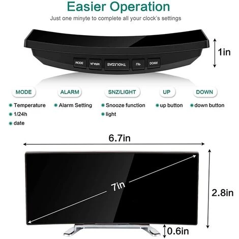 FUIENKO Réveil Numérique à Led 7 Pouces, Incurvé, Variable, Léger, Pour Chambre D'enfant, Vert, Grand Nombre,Red 5 FUIENKO Réveil Numérique à Led 7 Pouces, Incurvé, Variable, Léger, Pour Chambre D'enfant, Vert, Grand Nombre,Red – Image 5