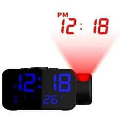 FUIENKO Double Réveil Numérique à Projection LED, Radio FM, USB Rechargeable, Projecteur Multifonction, Horloge électronique De Table, Snooze 29EA,Blue Type