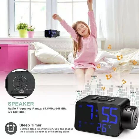 FUIENKO Double Réveil Numérique à Projection LED, Radio FM, USB Rechargeable, Projecteur Multifonction, Horloge électronique De Table, Snooze 29EA,Blue Type 2 FUIENKO Double Réveil Numérique à Projection LED, Radio FM, USB Rechargeable, Projecteur Multifonction, Horloge électronique De Table, Snooze 29EA,Blue Type – Image 2