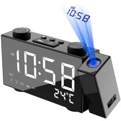 FUIENKO Réveil De Projection à Double Alarme, Grande LED, Batterie De Secours Pour La Maison