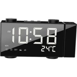 FUIENKO Réveil De Projection Avec écran LED De 6 Pouces, Double Alarme, Batterie De Secours, Projection Rotative à 180 °, Pour Mur, Bureau, Enfant Et Personne âgée