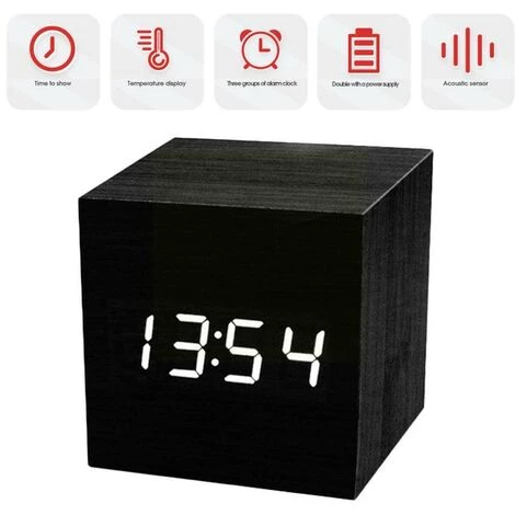 FUIENKO Nouveau Réveil Numérique LED En Bois, Rétro, Décoration De Table Vocale, Fonction Snooze, Contrôle De La Luminosité,white,China 4 FUIENKO Nouveau Réveil Numérique LED En Bois, Rétro, Décoration De Table Vocale, Fonction Snooze, Contrôle De La Luminosité,white,China – Image 4