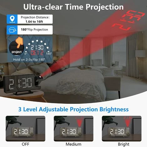 FUIENKO Réveil De Table à Projection Numérique LED, Horloge Électronique, Avec Diffusion De Radio FM, Projecteur De L'Heure, Pendule De Chevet De Chambre à Coucher,A 2 FUIENKO Réveil De Table à Projection Numérique LED, Horloge Électronique, Avec Diffusion De Radio FM, Projecteur De L'Heure, Pendule De Chevet De Chambre à Coucher,A – Image 2