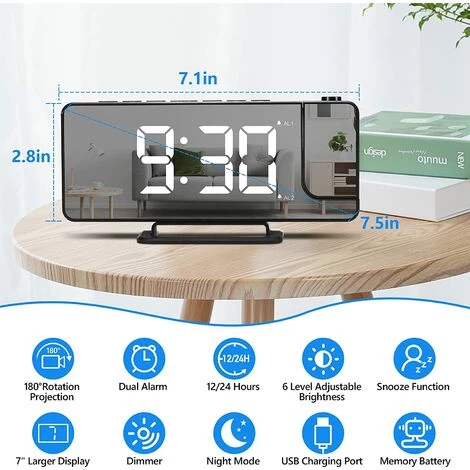 FUIENKO Réveil De Table à Projection Numérique LED, Horloge Électronique, Avec Diffusion De Radio FM, Projecteur De L'Heure, Pendule De Chevet De Chambre à Coucher,A 3 FUIENKO Réveil De Table à Projection Numérique LED, Horloge Électronique, Avec Diffusion De Radio FM, Projecteur De L'Heure, Pendule De Chevet De Chambre à Coucher,A – Image 3