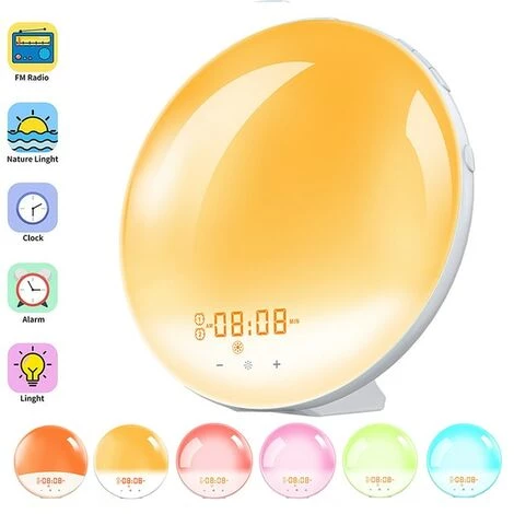 FUIENKO Lampe Numérique Intelligente Avec Réveil, Réveil, Lumière Colorée, Sons De La Nature, Radio FM, 7 Couleurs, Lever Du Soleil,Common Version 1 FUIENKO Lampe Numérique Intelligente Avec Réveil, Réveil, Lumière Colorée, Sons De La Nature, Radio FM, 7 Couleurs, Lever Du Soleil,Common Version