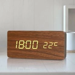 FUIENKO Réveil Numérique Portable, 3 Réglages D'alarme, USB/batterie, LED En Bois, Décoration De Maison,Brown -Lampe Soldes Boutique 68811693 5