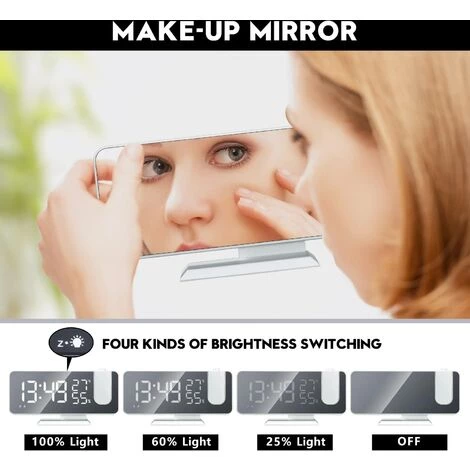 FUIENKO Alarme électronique De Projection, Grand Miroir, Affichage LED, Mode De Gradation Automatique, Température Humidité, Radio FM, Pour Chambre à Coucher, Salon,white 3 FUIENKO Alarme électronique De Projection, Grand Miroir, Affichage LED, Mode De Gradation Automatique, Température Humidité, Radio FM, Pour Chambre à Coucher, Salon,white – Image 3