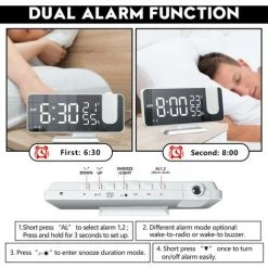 FUIENKO Alarme électronique De Projection, Grand Miroir, Affichage LED, Mode De Gradation Automatique, Température Humidité, Radio FM, Pour Chambre à Coucher, Salon,white 8 FUIENKO Alarme électronique De Projection, Grand Miroir, Affichage LED, Mode De Gradation Automatique, Température Humidité, Radio FM, Pour Chambre à Coucher, Salon,white -Lampe Soldes Boutique 68812033 4