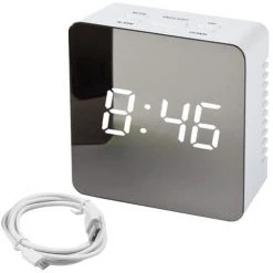 FUIENKO Table De Maquillage électronique Avec Câble De Chargement, 5 Boutons, Affichage Carré De La Température De La Chambre à Coucher, Réveil Miroir LED Universel -Lampe Soldes Boutique 68812367 4