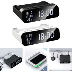 FUIENKO Réveil Numérique Moderne, Réveil Avec Charge Sans Fil, 2 Alarmes,White -Lampe Soldes Boutique 68812795 5