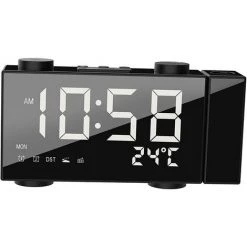 FUIENKO Réveil De Projection Avec écran LED De 6 Pouces, Double Alarme, Batterie De Secours, Projection Rotative à 180 °, Pour Mur, Bureau, Enfant Et Personne âgée