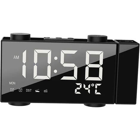 FUIENKO Réveil De Projection Avec écran LED De 6 Pouces, Double Alarme, Batterie De Secours, Projection Rotative à 180 °, Pour Mur, Bureau, Enfant Et Personne âgée 1 FUIENKO Réveil De Projection Avec écran LED De 6 Pouces, Double Alarme, Batterie De Secours, Projection Rotative à 180 °, Pour Mur, Bureau, Enfant Et Personne âgée