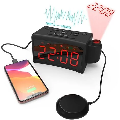 FUIENKO Réveil électronique à Projection 180 °, Réveil Numérique LED, USB, Radio FM, Décoration De Bureau, Pour Maison Connectée,shock 4 FUIENKO Réveil électronique à Projection 180 °, Réveil Numérique LED, USB, Radio FM, Décoration De Bureau, Pour Maison Connectée,shock – Image 4