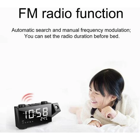 FUIENKO Réveil De Projection à Affichage LED 6 Pouces, Horloge Numérique 4, Luminosité Réglable 12/24H Avec Radio FM Pour Mur De Plafond, Chevet 4 FUIENKO Réveil De Projection à Affichage LED 6 Pouces, Horloge Numérique 4, Luminosité Réglable 12/24H Avec Radio FM Pour Mur De Plafond, Chevet – Image 4
