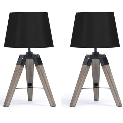 IDMARKET Lot De 2 Lampes De Chevet D'appoint HILDA Sur Pied En Bois Foncé Noires - Noir 2 IDMARKET Lot De 2 Lampes De Chevet D'appoint HILDA Sur Pied En Bois Foncé Noires - Noir – Image 2