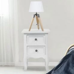 IDMARKET Lot De 2 Lampes De Chevet D'appoint HILDA Sur Pied En Bois Clair Blanches - Blanc -Lampe Soldes Boutique 7773785 4